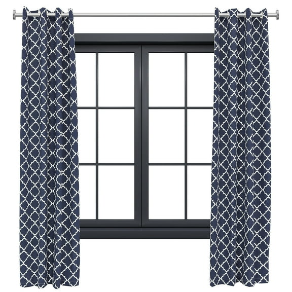 Sunnydaze Modern 2-Piece Blue Quatrefoil Light-Filtering Indoor or Outdoor Curtain Set