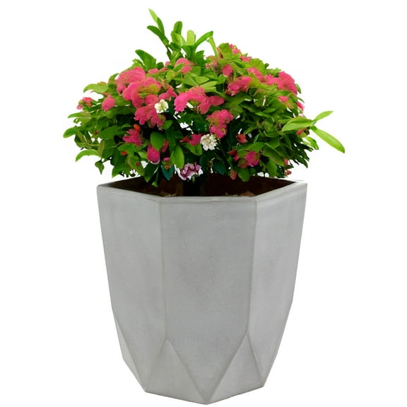 Sunnydaze Modern Faceted 14.75" x 14.75" x 14" Octagon Gray Polyresin Outdoor Planter