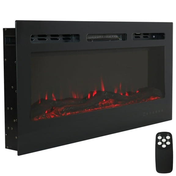 Sunnydaze Modern Flame 40" x 18.5" Wall-Mount or Recessed Electric Indoor Fireplace, Black