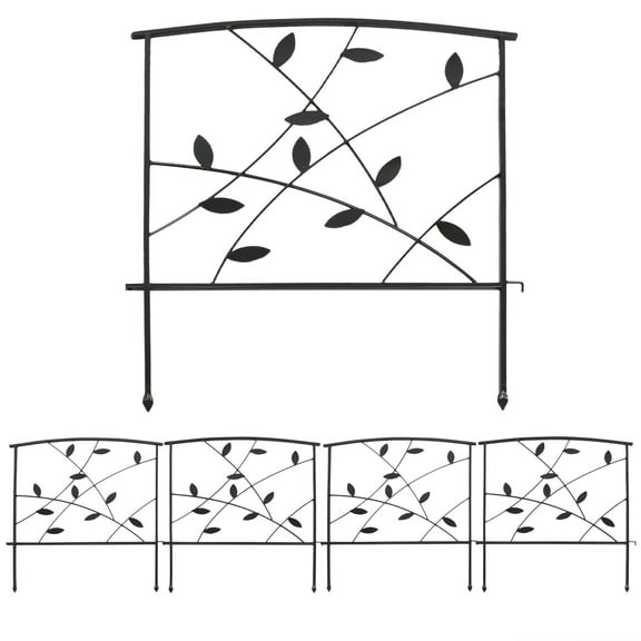 Sunnydaze Modern Leaves and Vines 32" x 26" Black Steel Decorative Garden Fence Panels (5 Count)