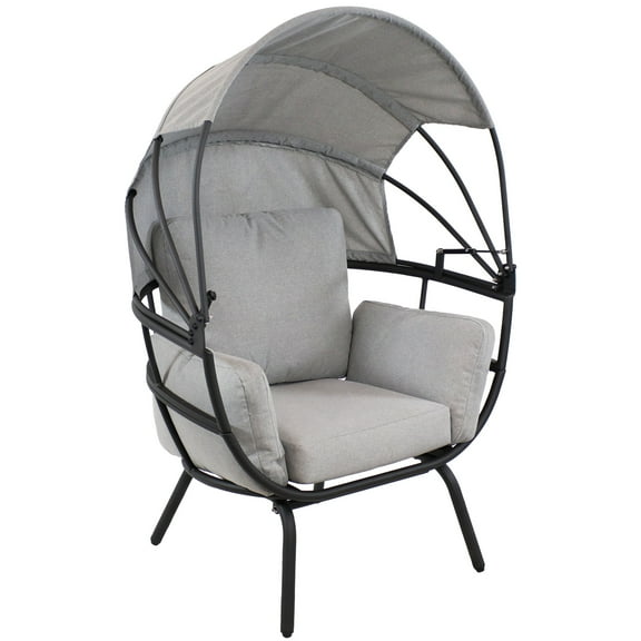 Sunnydaze Modern Luxury Aluminum Outdoor Egg Basket Chair with Retractable Canopy, Gray