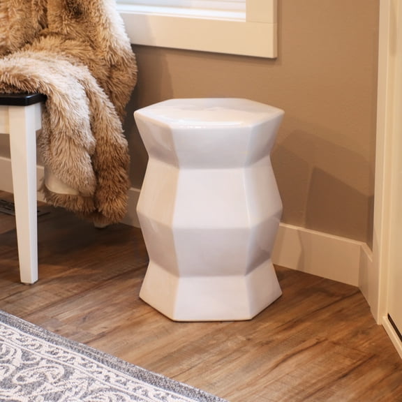 Sunnydaze Moderno Hexagon 17.25" Ceramic Garden Stool Side Table, White
