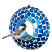 Sunnydaze Mosaic Fly-Through Hanging Bird Feeder - 6" - Blue
