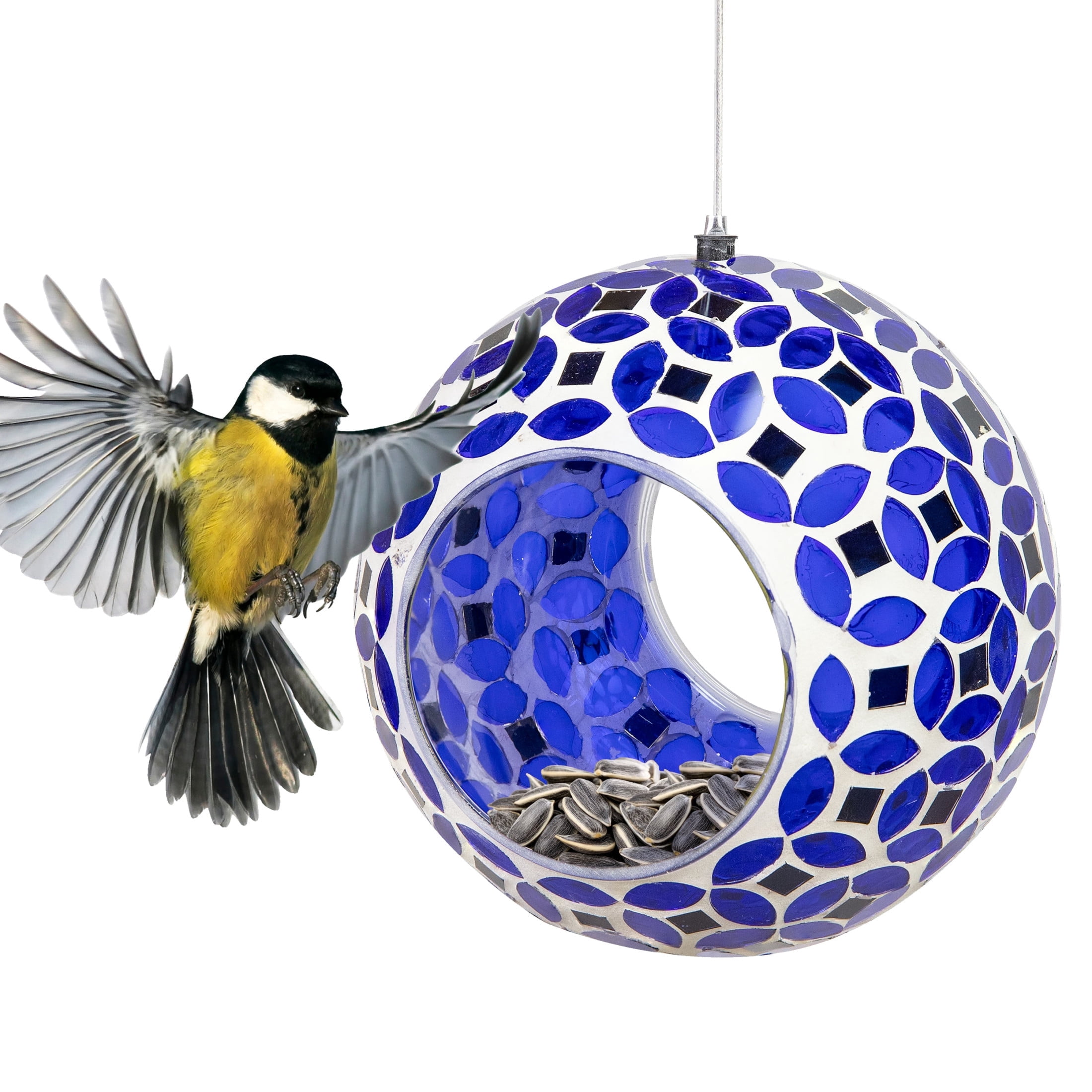 Sunnydaze Mosaic Glass Fly-Through Hanging Bird Feeder, 1-Cup Capacity, Lavender Mosaic