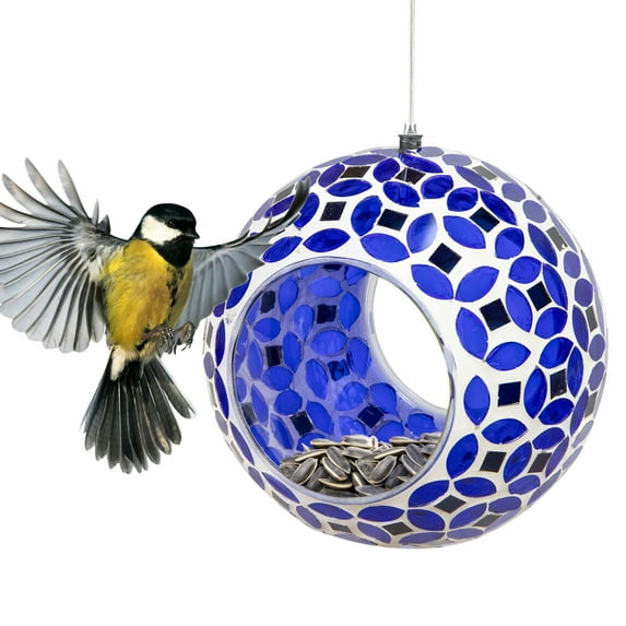 Sunnydaze Mosaic Glass Fly-Through Hanging Bird Feeder, 1-Cup Capacity, Lavender Mosaic