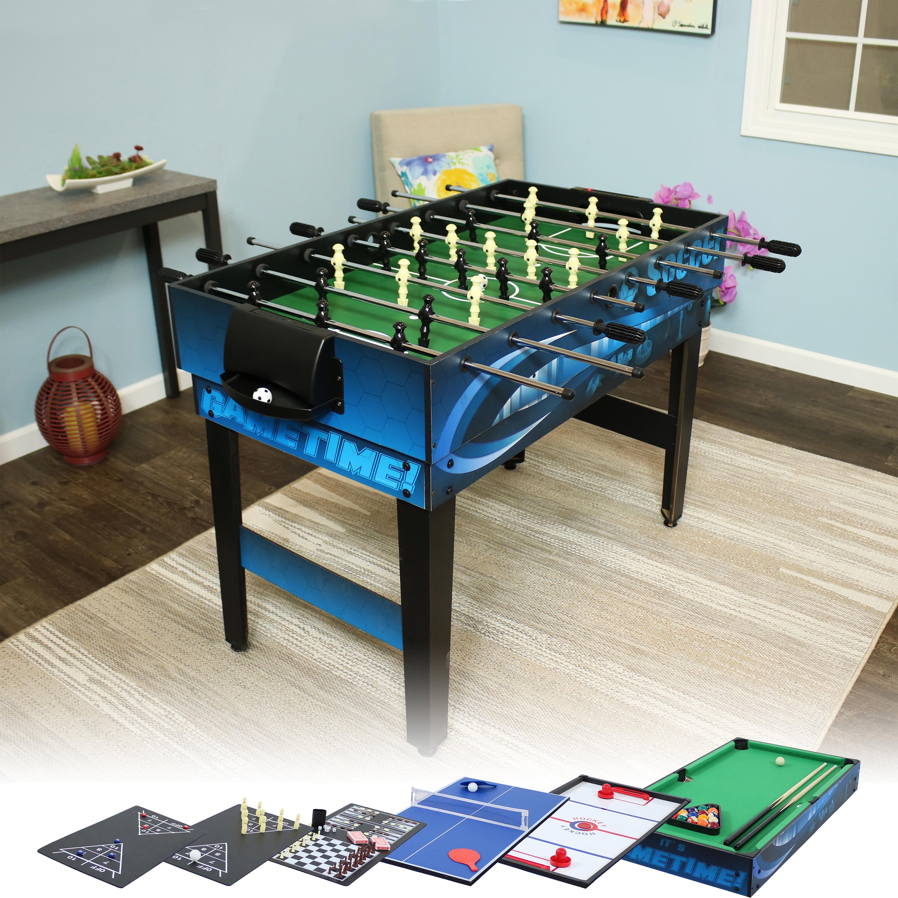 Sunnydaze Multi-Game Table with Billiards, Hockey, Foosball, Ping Pong,  Shuffleboard, Chess, Cards, Checkers, Bowling, and Backgammon - Game Time  Blue 