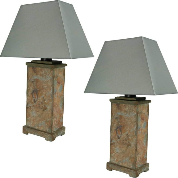 Sunnydaze 24" Natural Slate Outdoor Table Lamp with Gray Shade (2 Count)