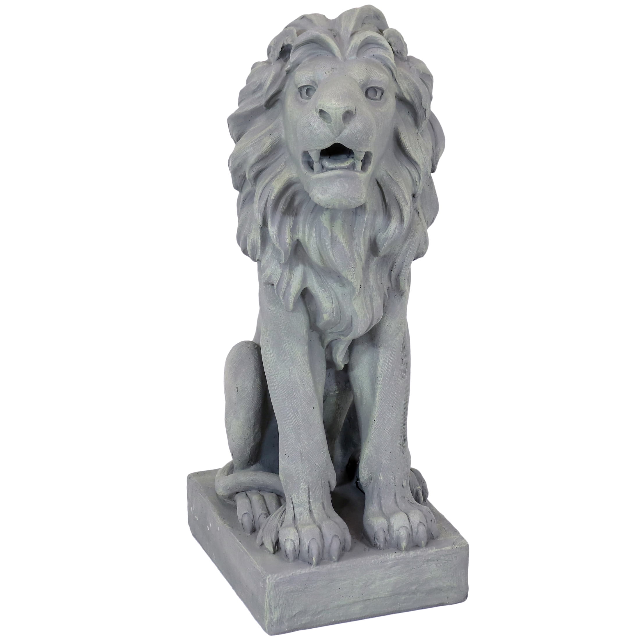 Gray Concrete Noble Beast Sitting Lion Outdoor Statue - 30"