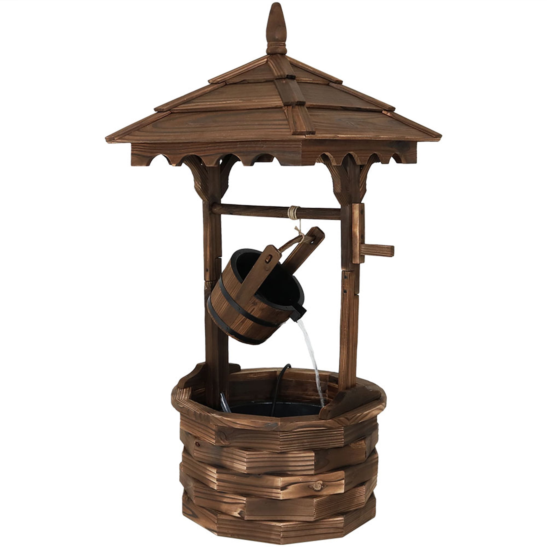 48" Brown Fir Wood Rustic Wishing Well Outdoor Fountain