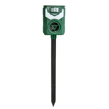 Sunnydaze Outdoor Animal Solar Ultrasonic Repeller with Flame Light and Pole, Green