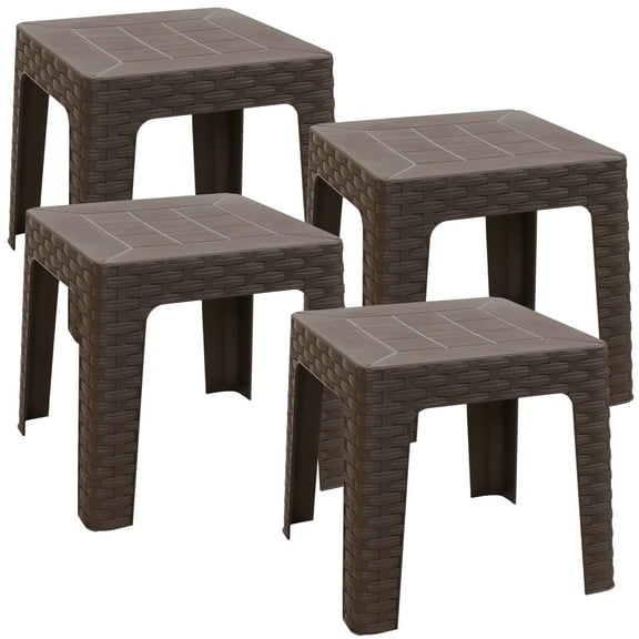 Sunnydaze Outdoor Contemporary Plastic Square End Table, Brown (Set of 4)