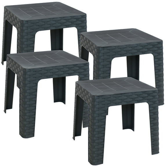 Sunnydaze Outdoor Contemporary Plastic Square End Table, Gray (Set of 4)