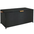 thumbnail image 1 of Sunnydaze Outdoor Faux Wicker 75-Gallon Resin Deck Storage Box with Handles, Black, 1 of 14