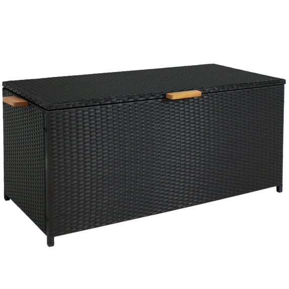 Sunnydaze Outdoor Faux Wicker 75-Gallon Resin Deck Storage Box with Handles, Black