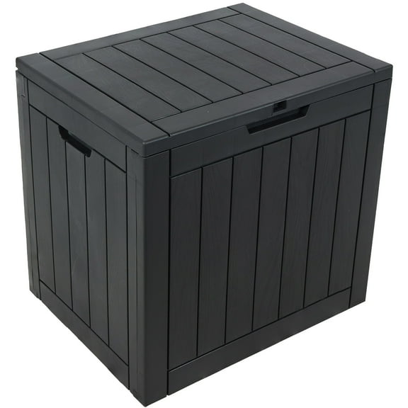 Sunnydaze Outdoor Faux Wood Design 32-Gallon Resin Deck Box with Lockable Lid, Phantom Gray