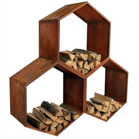 Sunnydaze Outdoor Honeycomb Cold-Rolled Steel 3-Piece Firewood Log Rack Set