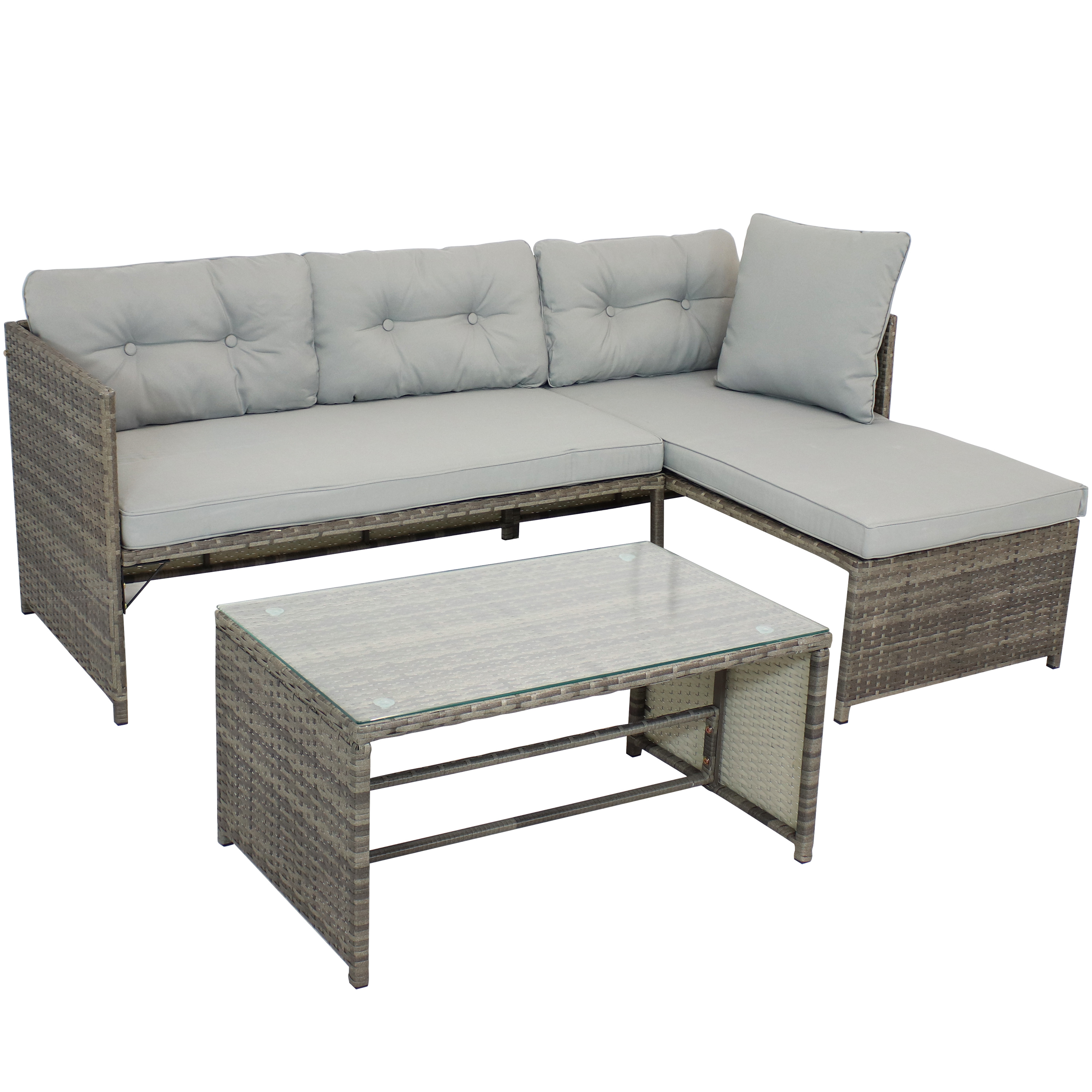 Sunnydaze Outdoor Longford Patio Sectional Sofa Conversation Set with Cushions and Table - Stone Gray - 3pc - image 1 of 11