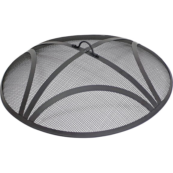 Sunnydaze Outdoor Patio Fire Pit Screen - Reinforced Steel Mesh Round Fire Pit Spark Screen with Handle - 24" Diameter
