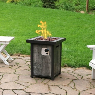 Sunnydaze 20" x 20" Square 40,000 BTU Weathered Wood Cast Stone Propane Gas Fire Pit Table