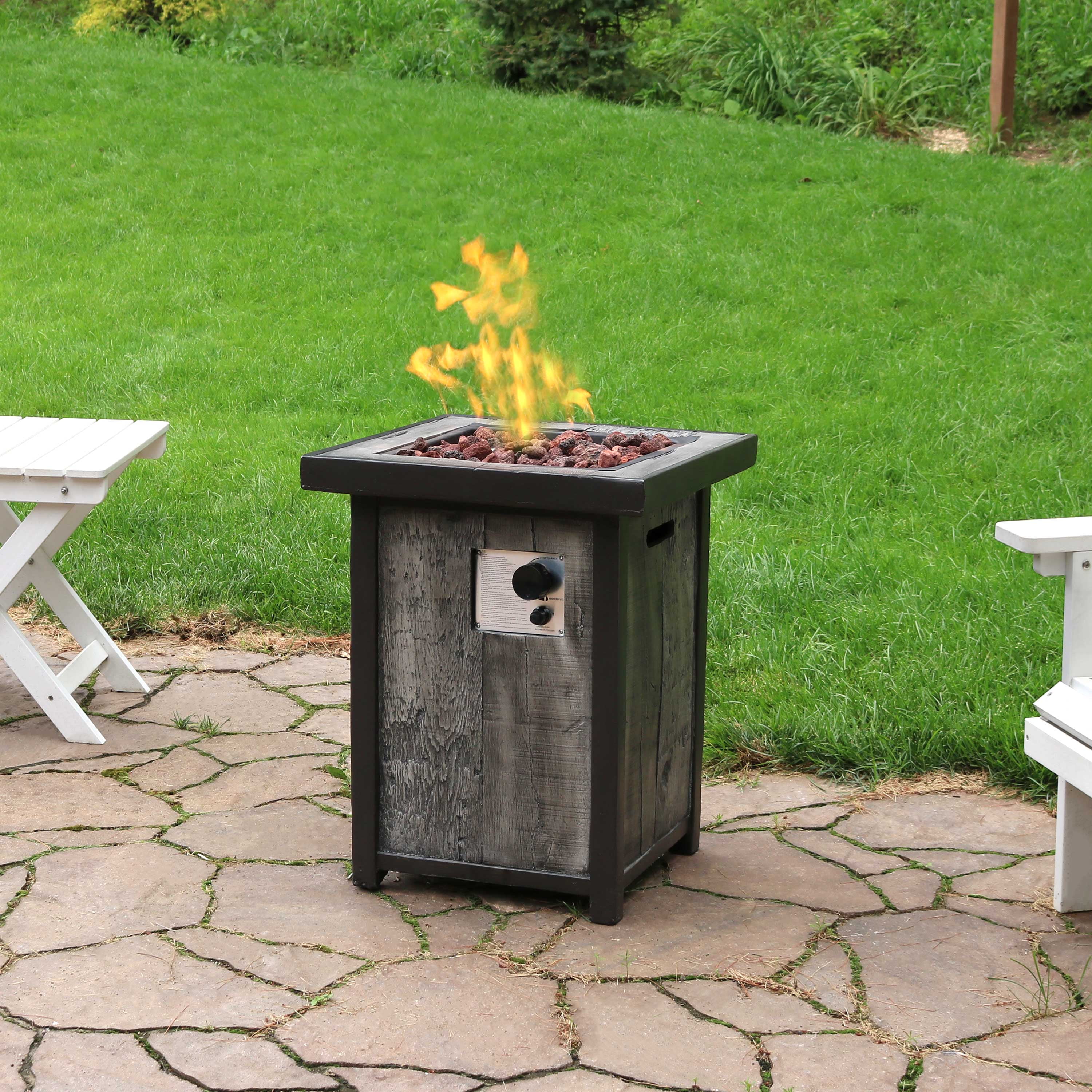 Gray Weathered Wood Look Propane Gas Fire Pit Table