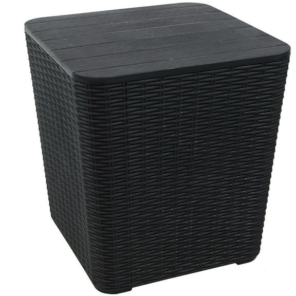 Sunnydaze Outdoor Side Table with Storage - Rattan Design - 11.5 Gal. - Phantom Gray