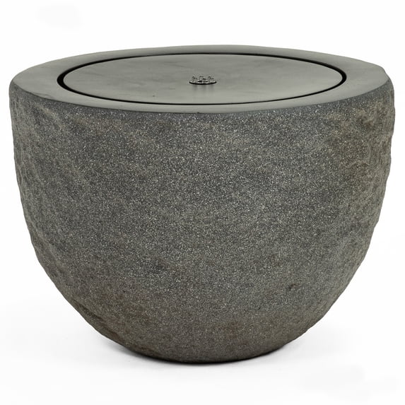 Sunnydaze Oval Bowl Gray Outdoor Bubble Fountain, LED Light