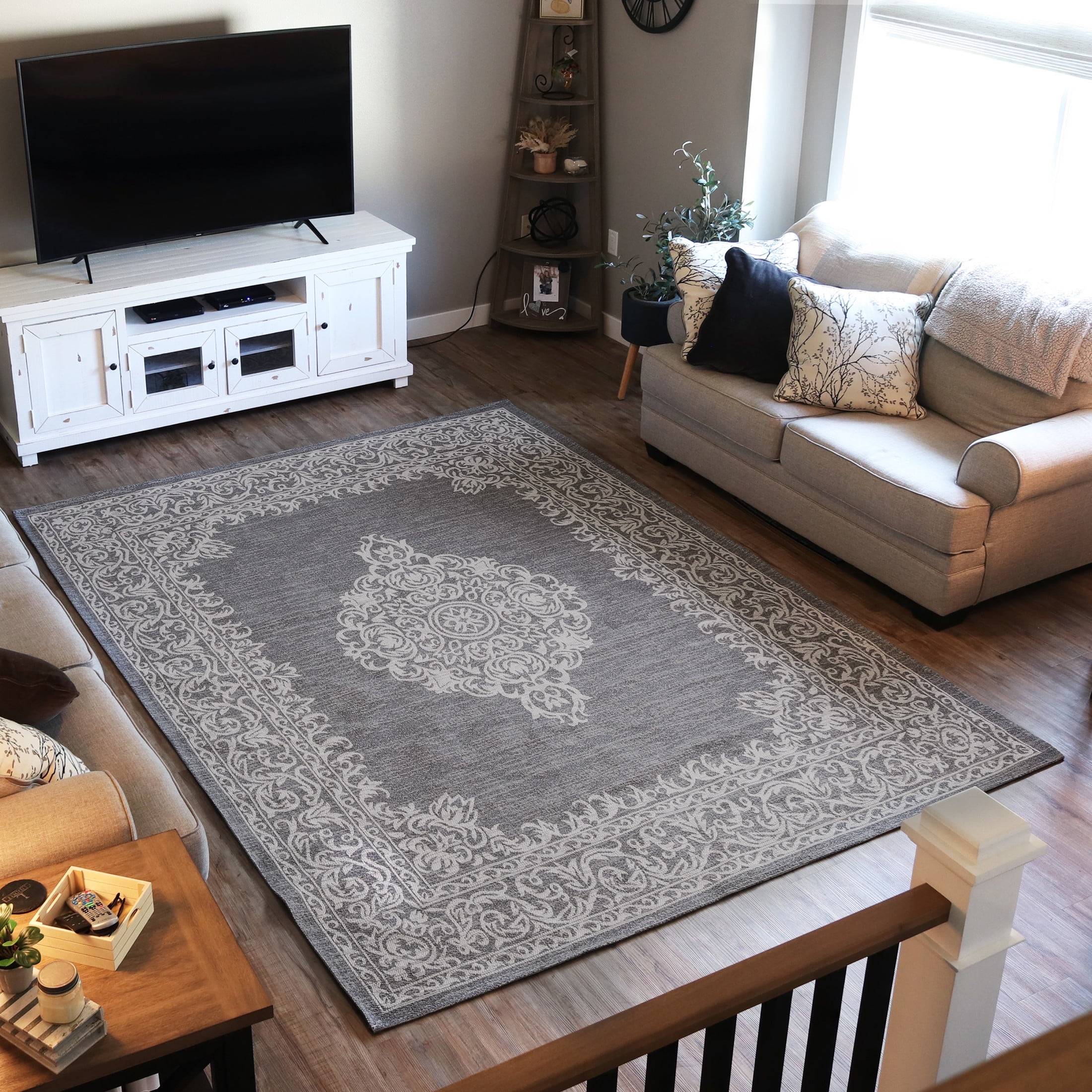 Gray Flat Woven Cotton Rectangular Area Rug, 8' x 10'