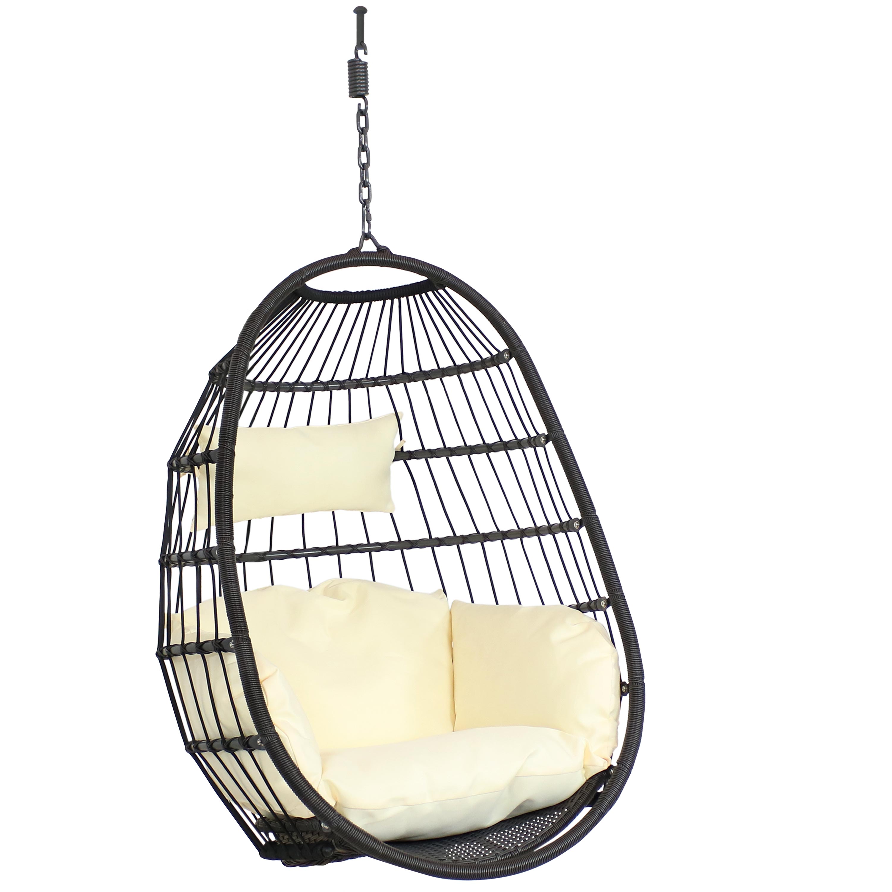 Sunnydaze Penelope Outdoor Hanging Egg Chair with Seat Cushions - Cream - image 1 of 9