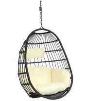 Sunnydaze Penelope Resin Wicker Egg Hanging Chair with Cushions, Cream