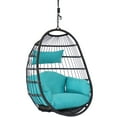 thumbnail image 1 of Sunnydaze Penelope Resin Wicker Egg Hanging Chair with Cushions, Turquoise, 1 of 7