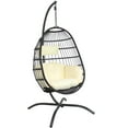 thumbnail image 1 of Sunnydaze Penelope Resin Wicker Egg Hanging Chair with Cushions and Stand, Cream, 1 of 7