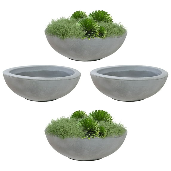 Sunnydaze Percival 20.75" x 20.75" x 11.5" Round Gray Polyresin Outdoor Planter Pot 4-Count