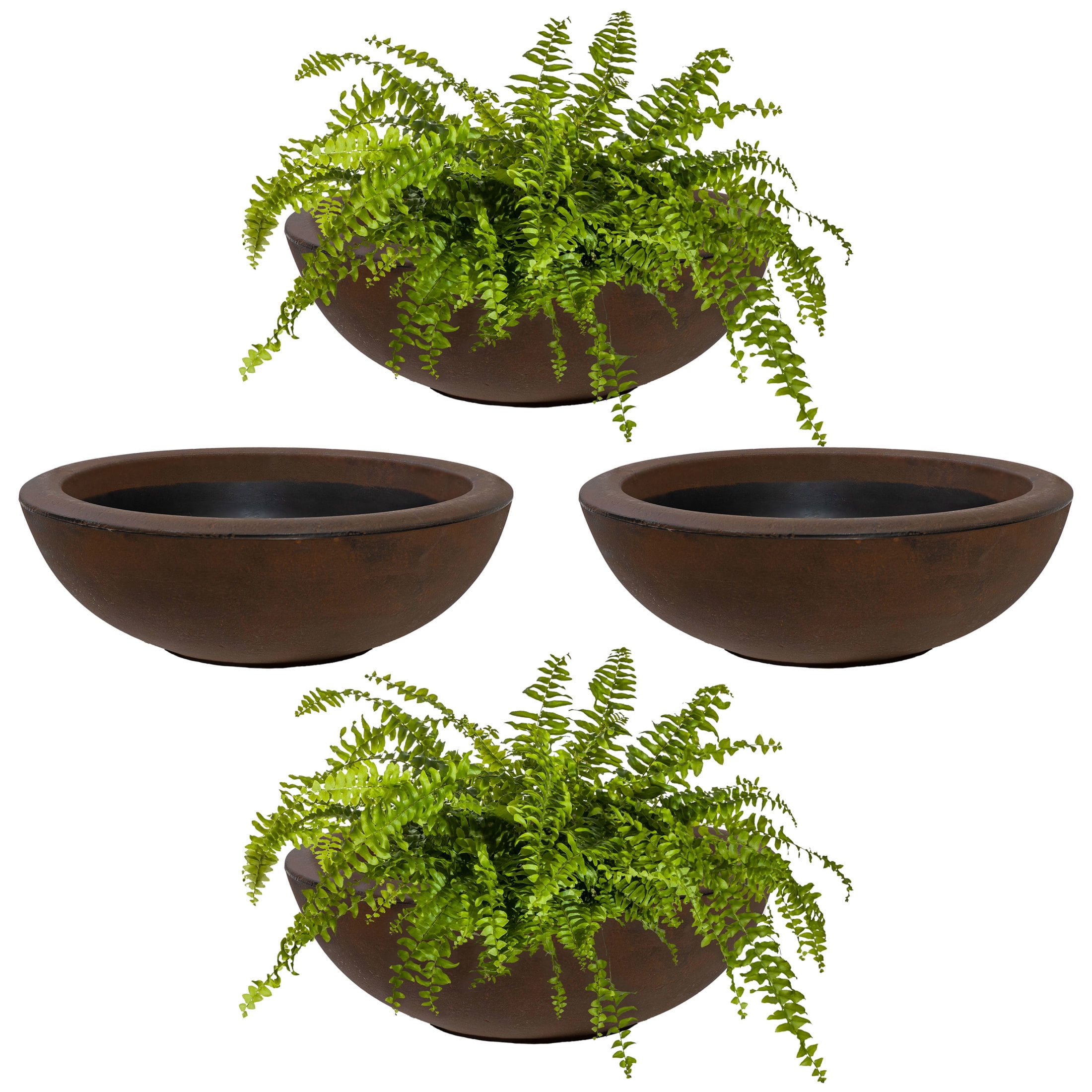 Sunnydaze Percival 20.75" x 20.75" x 11.5" Round Rust Polyresin Outdoor Planter Pot 4-Count