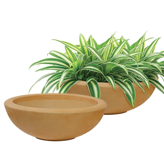 Sunnydaze Percival 20.75" x 20.75" x 11.5" Round Sand Polyresin Outdoor Planter Pot 2-Count