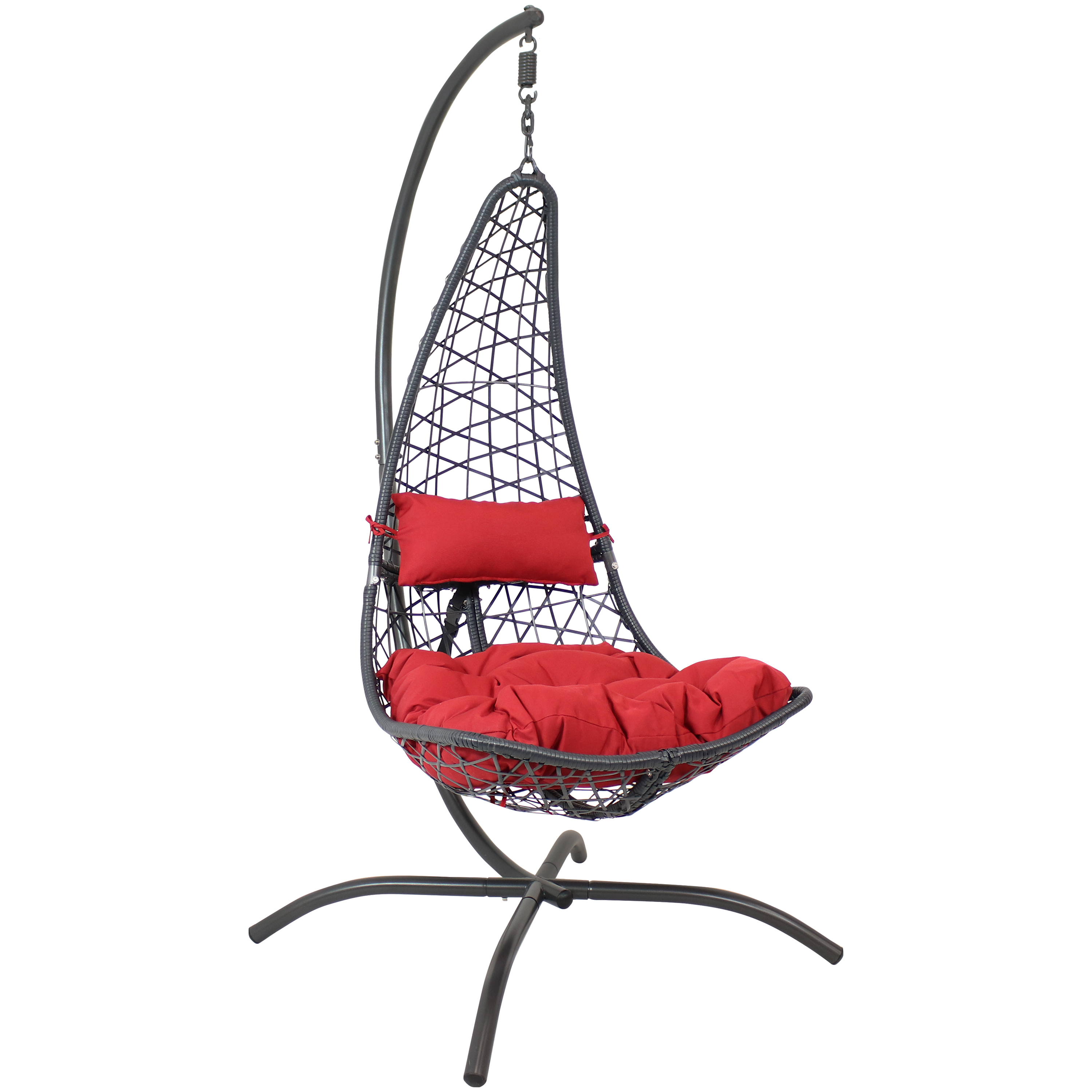 Sunnydaze Phoebe Hanging Egg Chair with Stand and Seat Cushions - Red - image 1 of 10