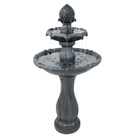 Sunnydaze Pineapple Traditional Black 2-Tier Solar Fountain with Battery