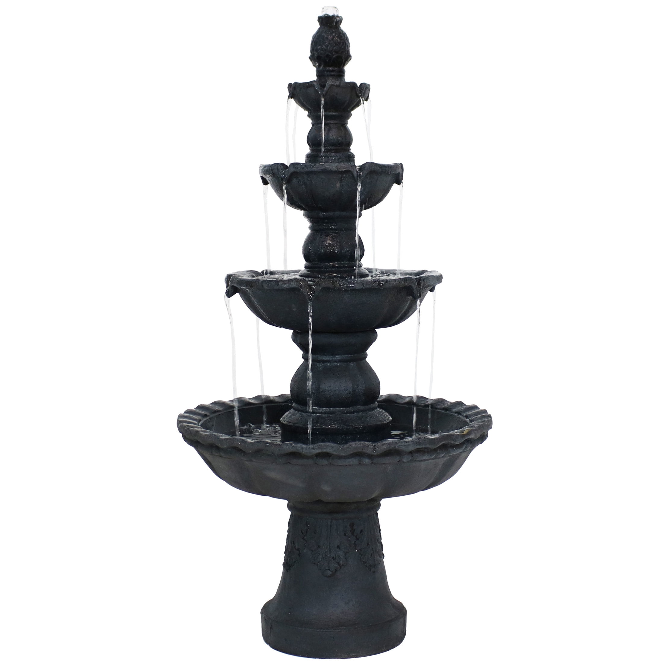 Sunnydaze Pineapple Traditional Black Resin 4-Tier Outdoor Water Fountain