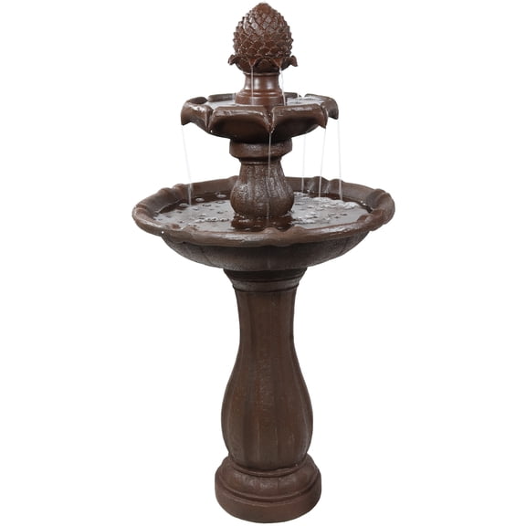 Sunnydaze Pineapple Traditional Rust 2-Tier Polyresin Solar Fountain with Battery