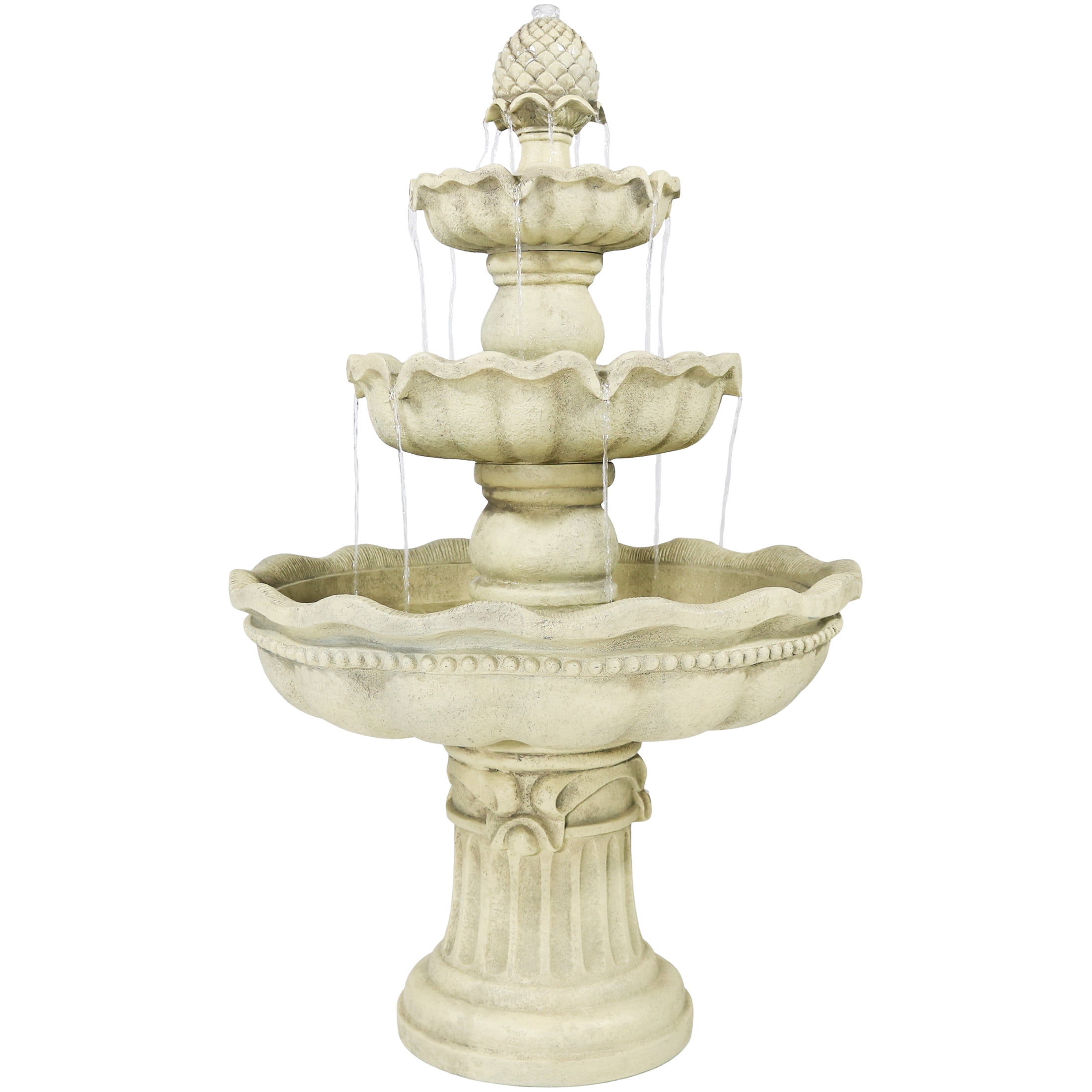 Elegant White Fiberglass 3-Tier Pineapple Outdoor Fountain