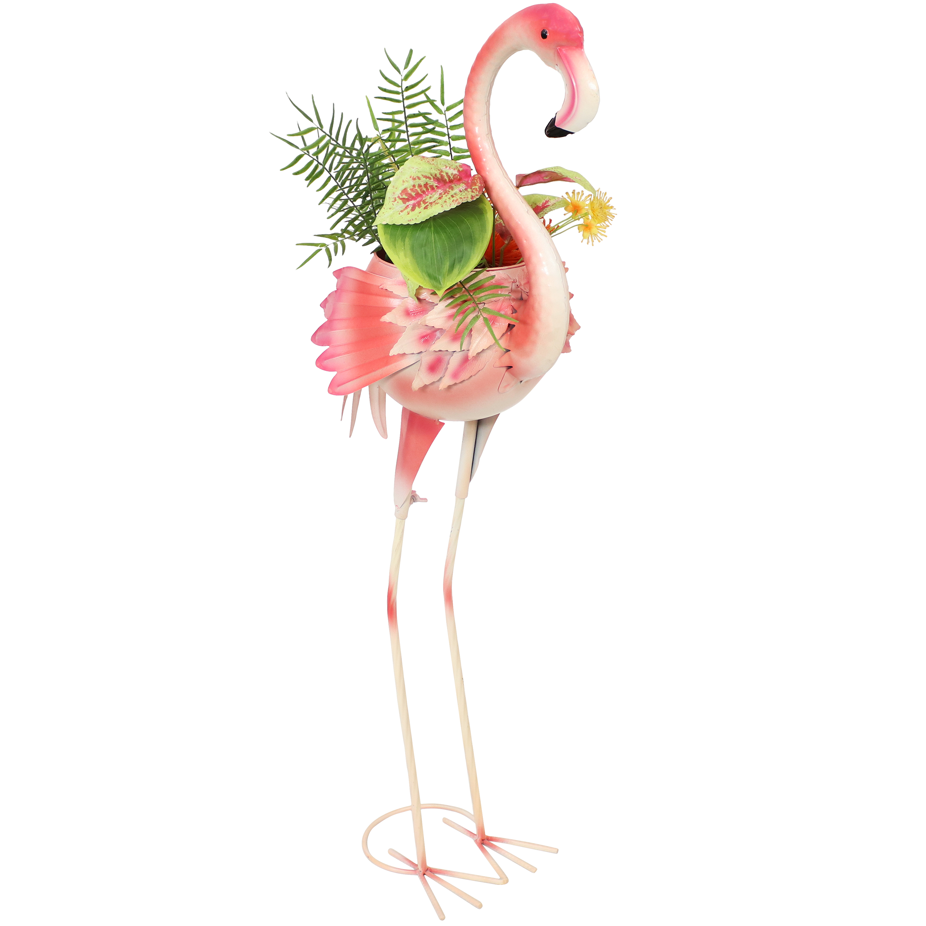 Sunnydaze Pink Flamingo Metal Outdoor Garden Statue with Flowerpot - image 1 of 11