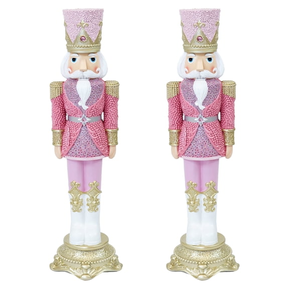 Sunnydaze Pink Polyresin Kenneth the Princely Nutcracker Christmas Statue, 37" (2 Pack)