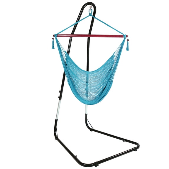 Sunnydaze Polyester Caribbean-Style Hammock Hanging Chair with Adjustable Stand - Sky Blue