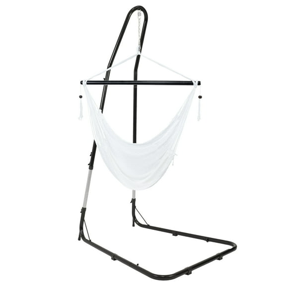 Sunnydaze Polyester Caribbean-Style Hammock Hanging Chair with Adjustable Stand - White