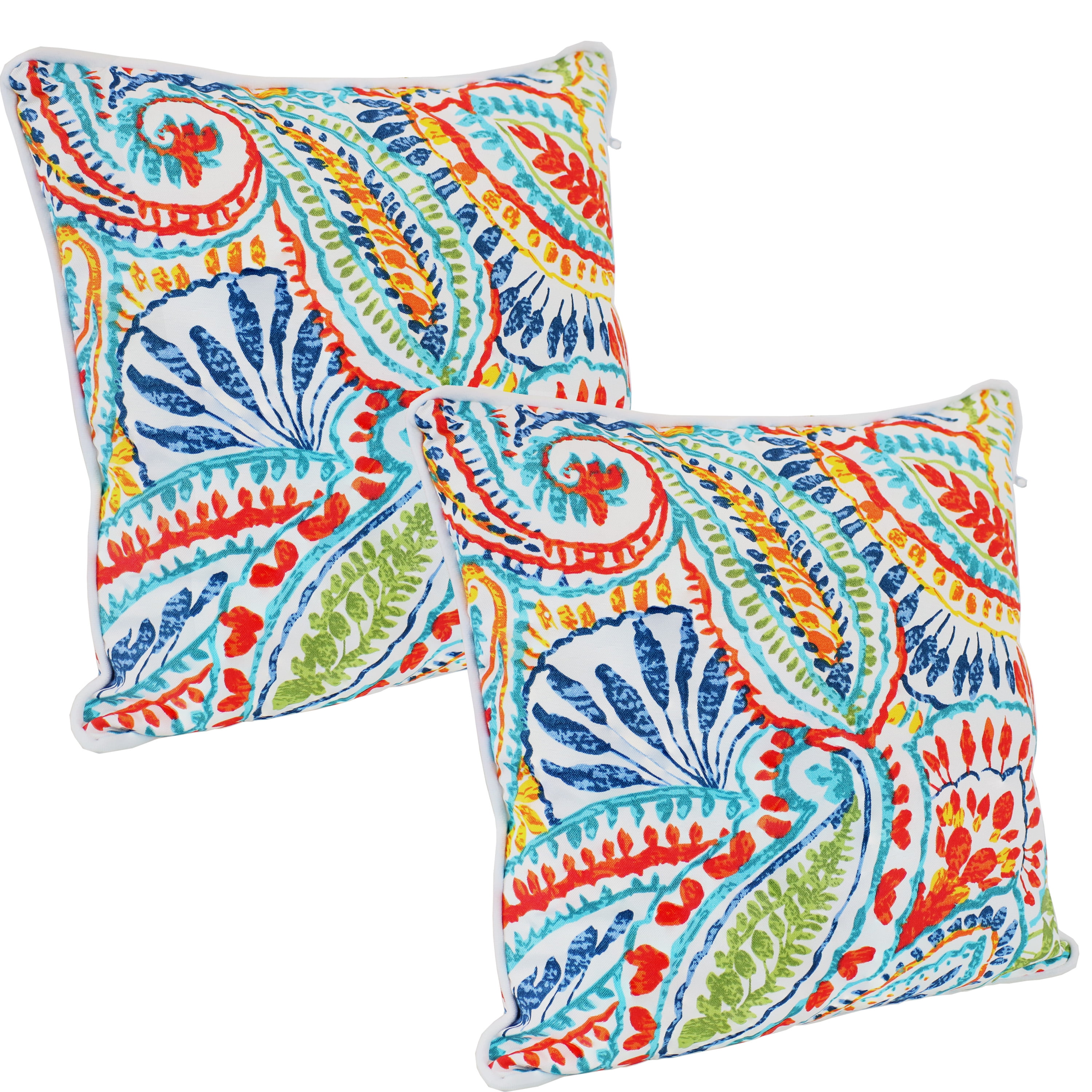 16" Bold Paisley Polyester Square Outdoor Throw Pillows, Set of 2