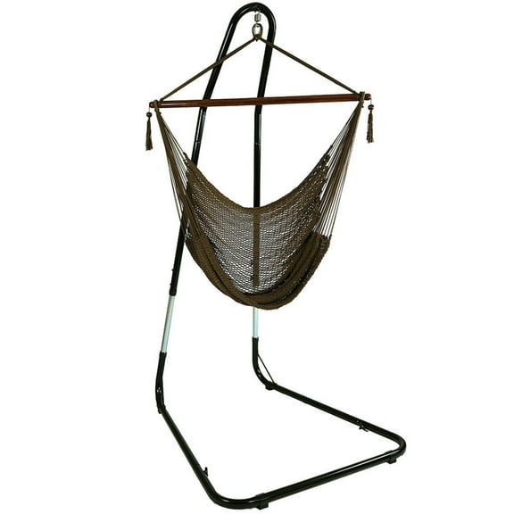 Sunnydaze Polyester Rope Caribbean-Style Hammock Hanging Chair with Adjustable Stand