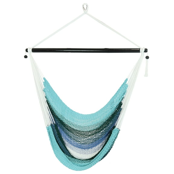 Sunnydaze Polyester Rope Hammock Hanging with Cushions - Lagoon Stripes