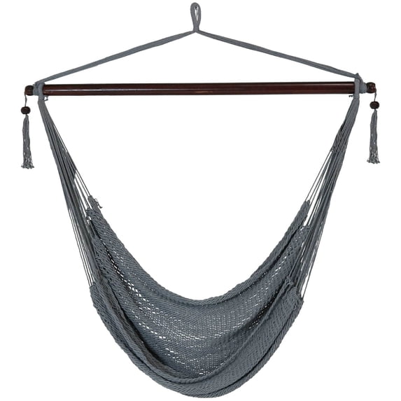 Sunnydaze Polyester Rope Indoor and Outdoor Hammock Hanging Chair with Spreader Bar - Gray