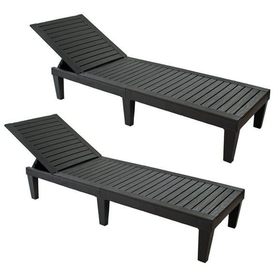 Sunnydaze Polypropylene Resin Outdoor Chaise Lounge -Set of 2, Black