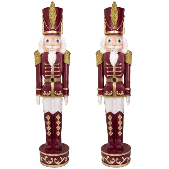Sunnydaze Polyresin Kristoff the Christmas Nutcracker Statue, 37", Cranberry & Gold