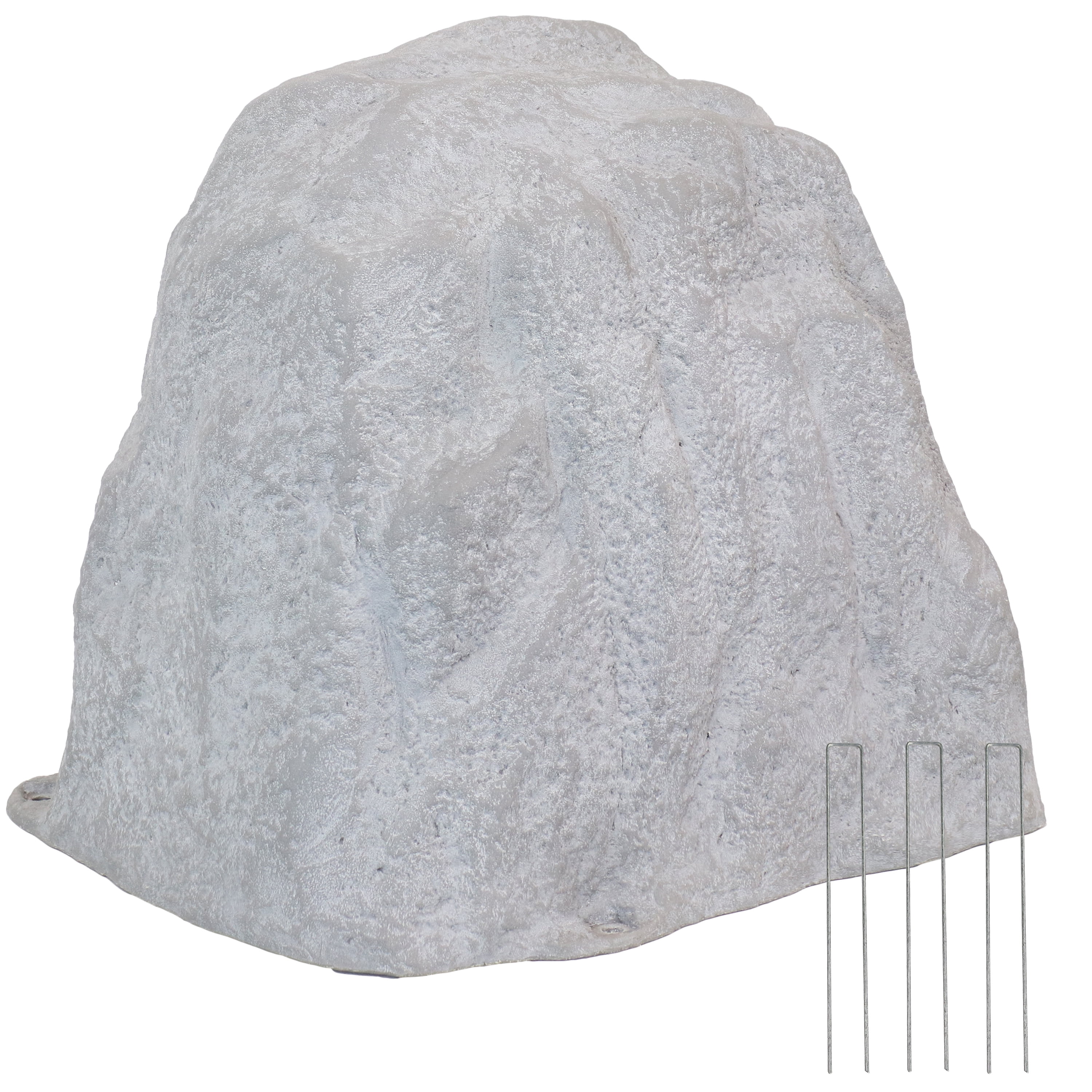 Gray Polyresin Faux Landscape Rock Cover with Metal Stakes